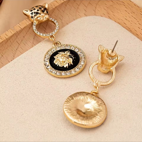 Gold and Black Leopard Earrings - Picture 3 of 6